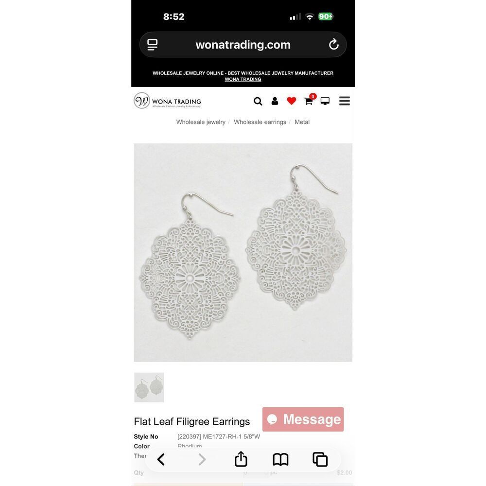Brand New Womens Boutique Silver Flat Leaf Filigree Dangle Earrings